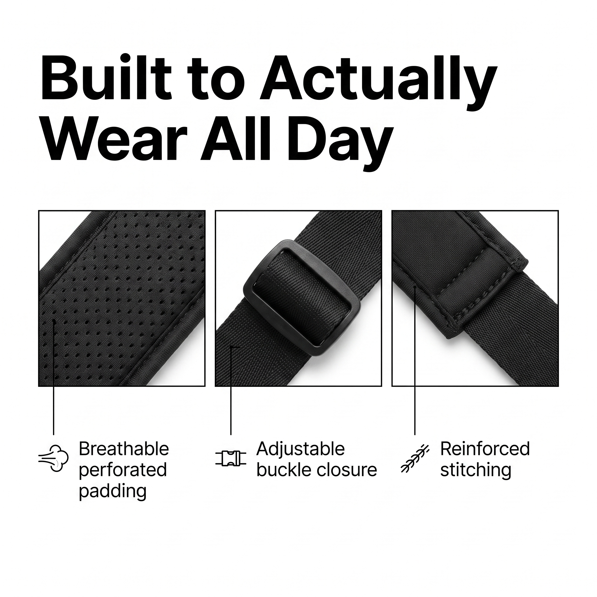 Posture corrector material and build breakdown - breathable padding, adjustable buckle, reinforced stitching