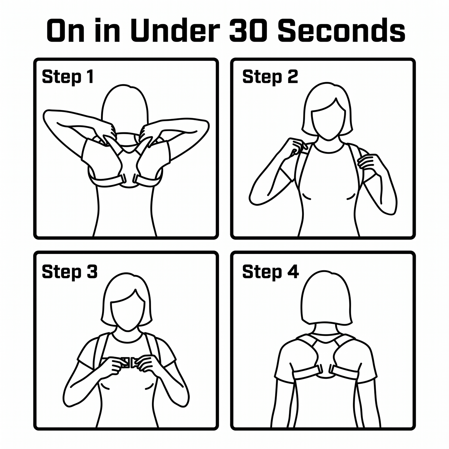How to wear the posture corrector - 4 step diagram