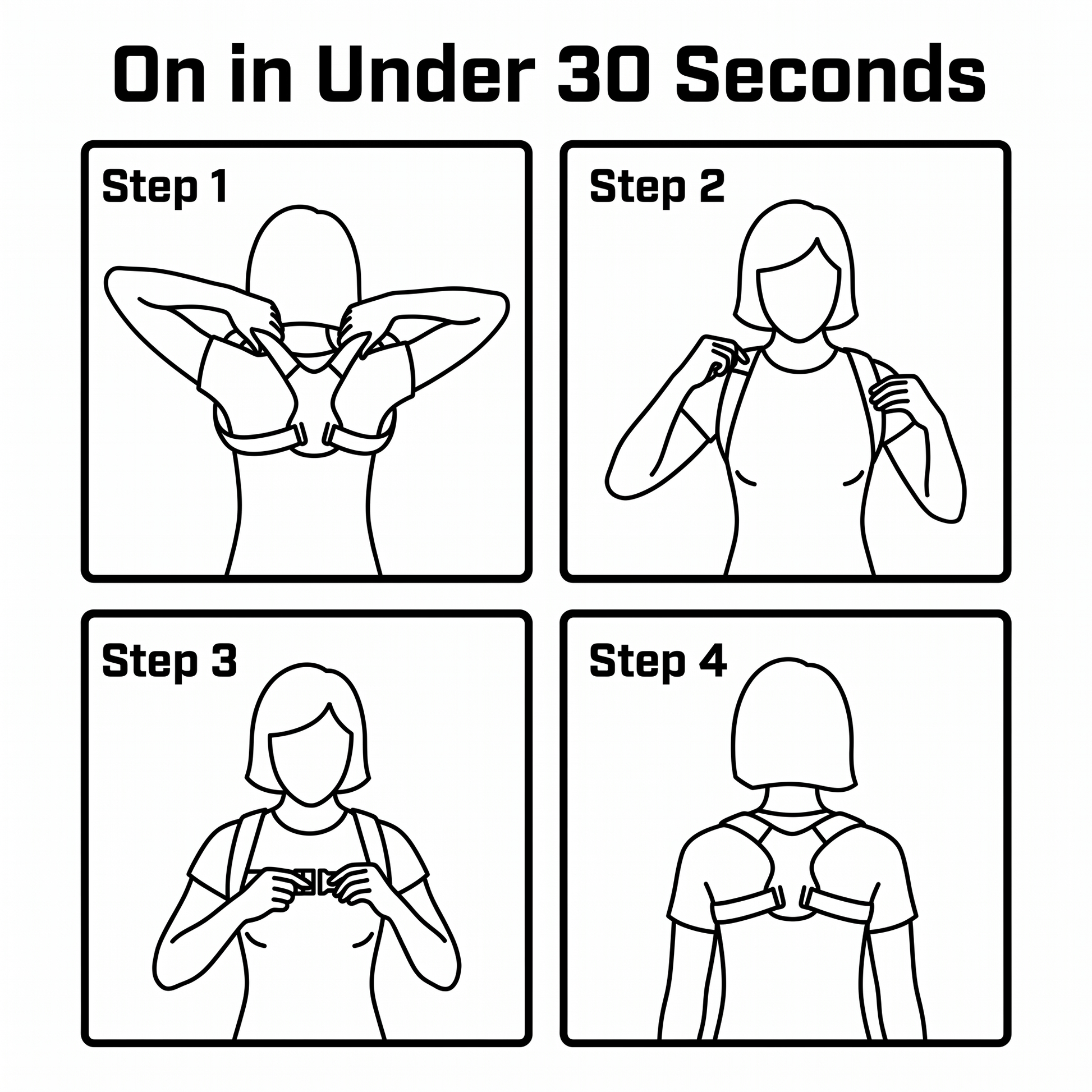 How to wear the posture corrector - 4 step diagram