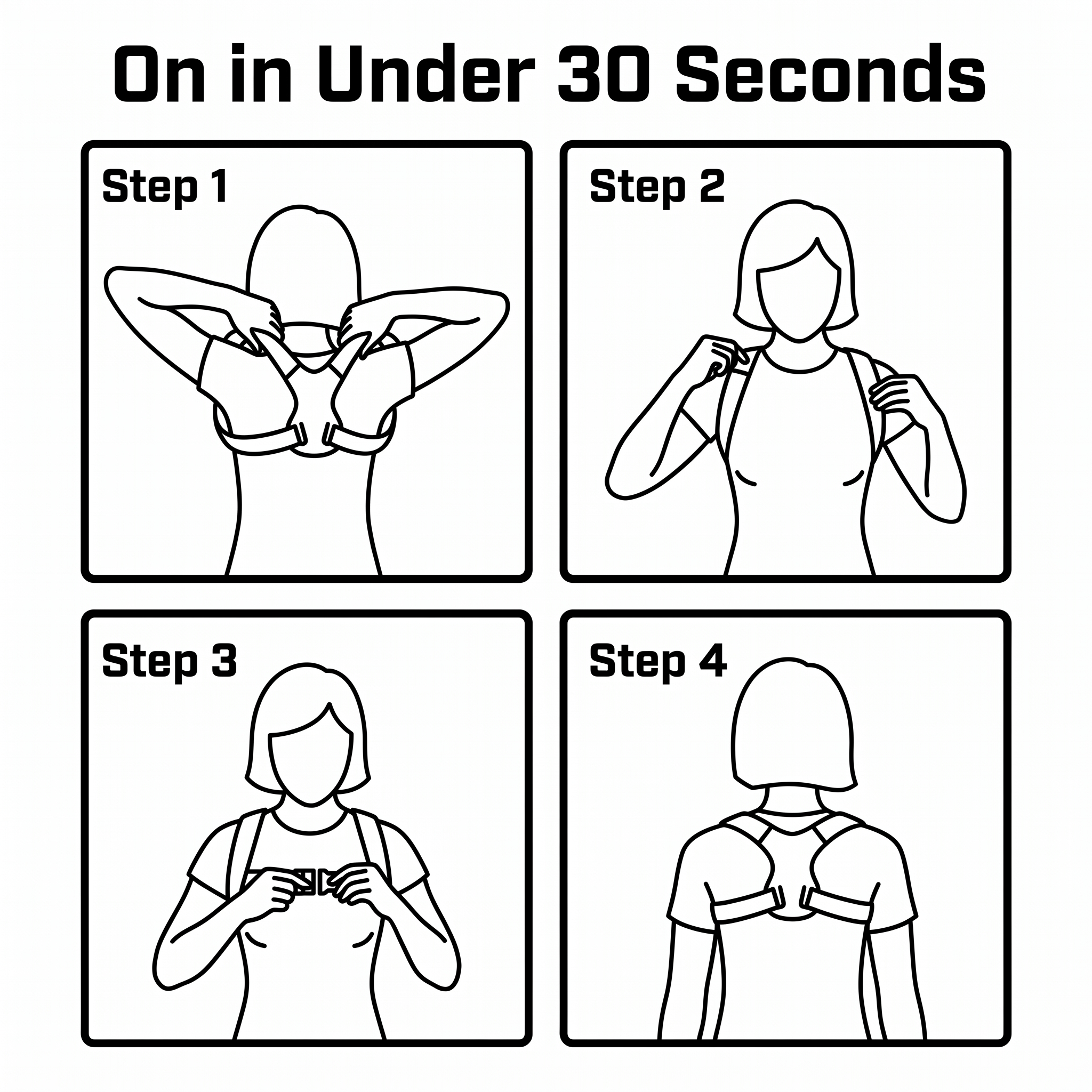 How to wear the posture corrector - 4 step diagram